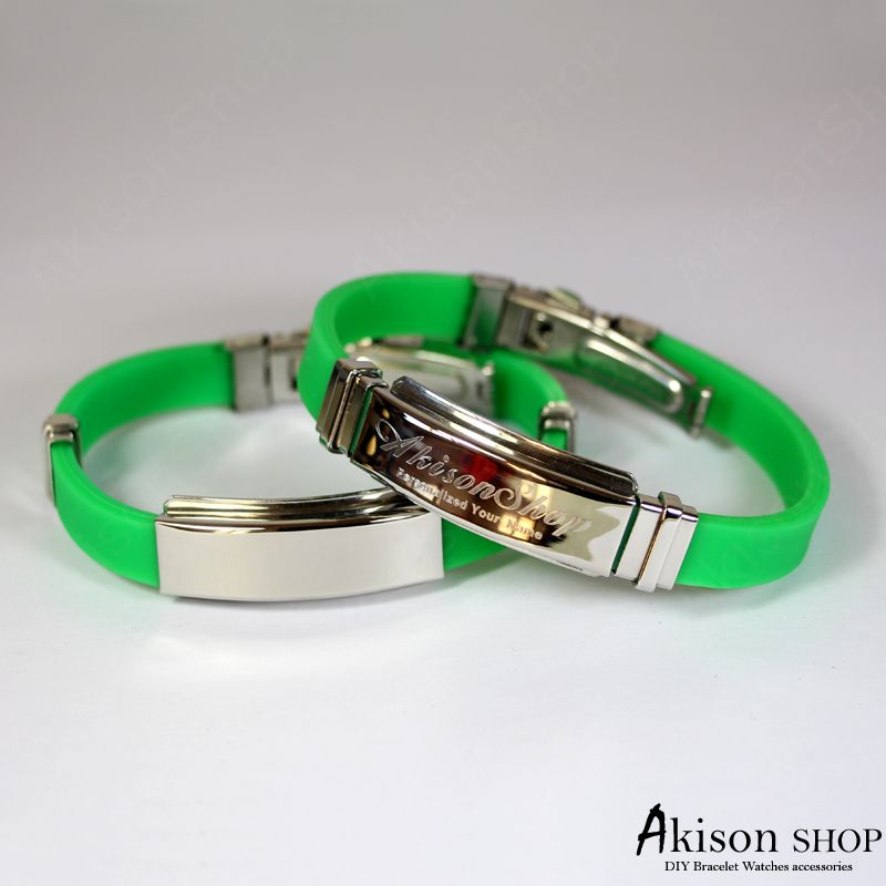Personalized Name Bracelet Fashion Stainless Steel Rubber Silicone Bangle Bracelet Jc001-green