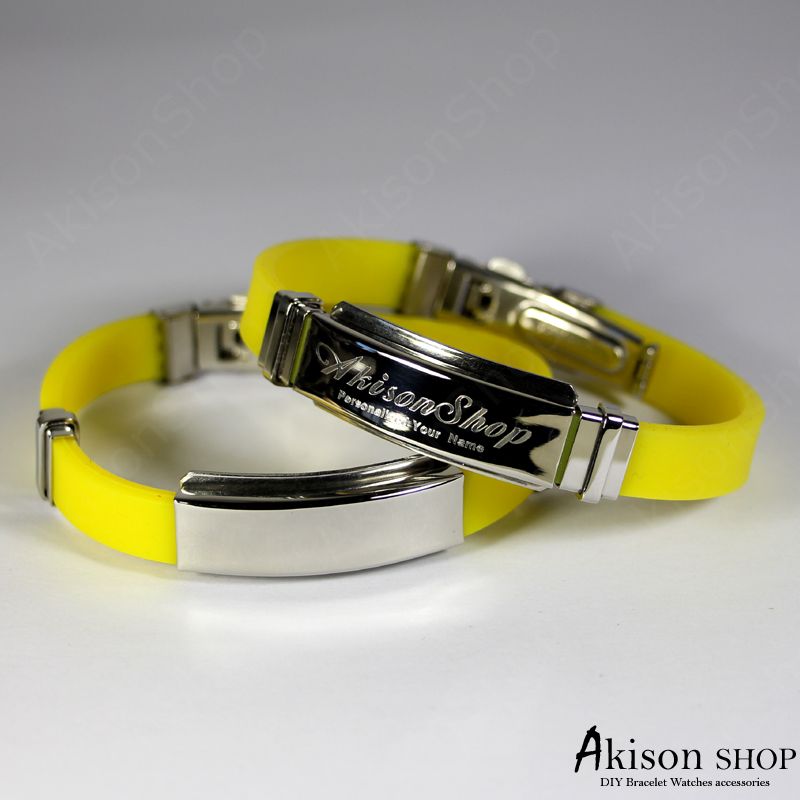 Personalized Name Bracelet Fashion Stainless Steel Rubber Silicone Bangle Bracelet Jc001-yellow