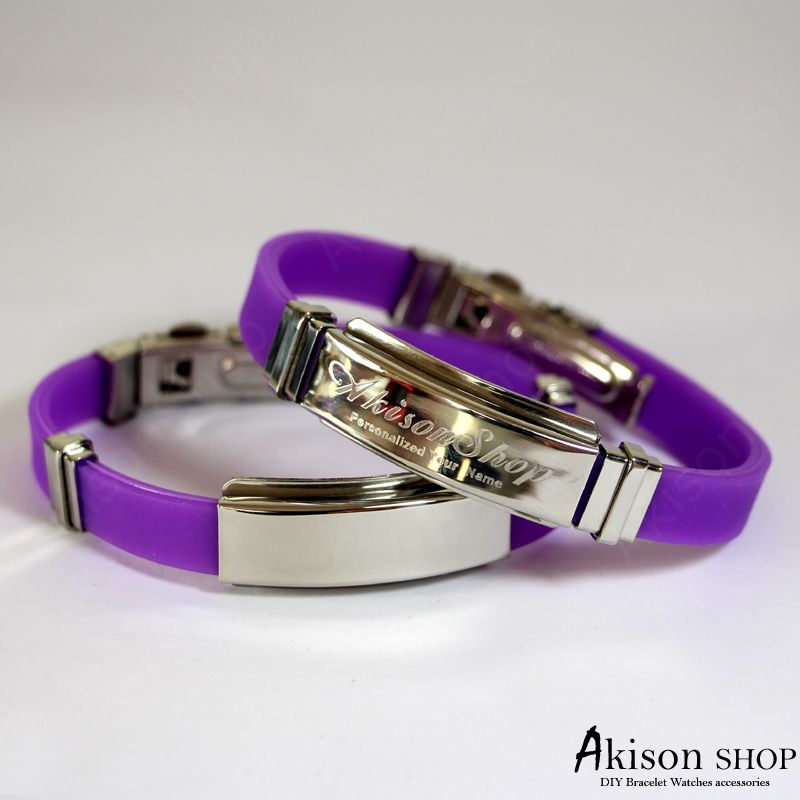 Personalized Name Bracelet Fashion Stainless Steel Rubber Silicone Bangle Bracelet Jc001-purple